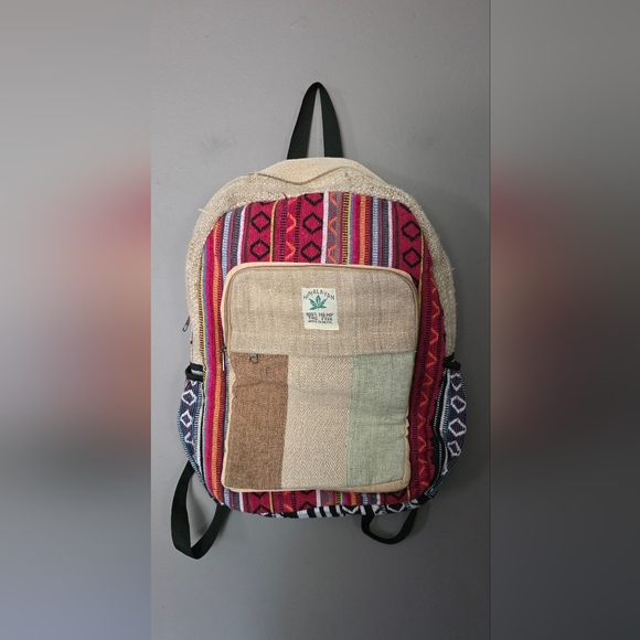 Himalayan Handbags - Himalayan Hemp Multi Colored Natural Nepal Backpack Multi-Pocket